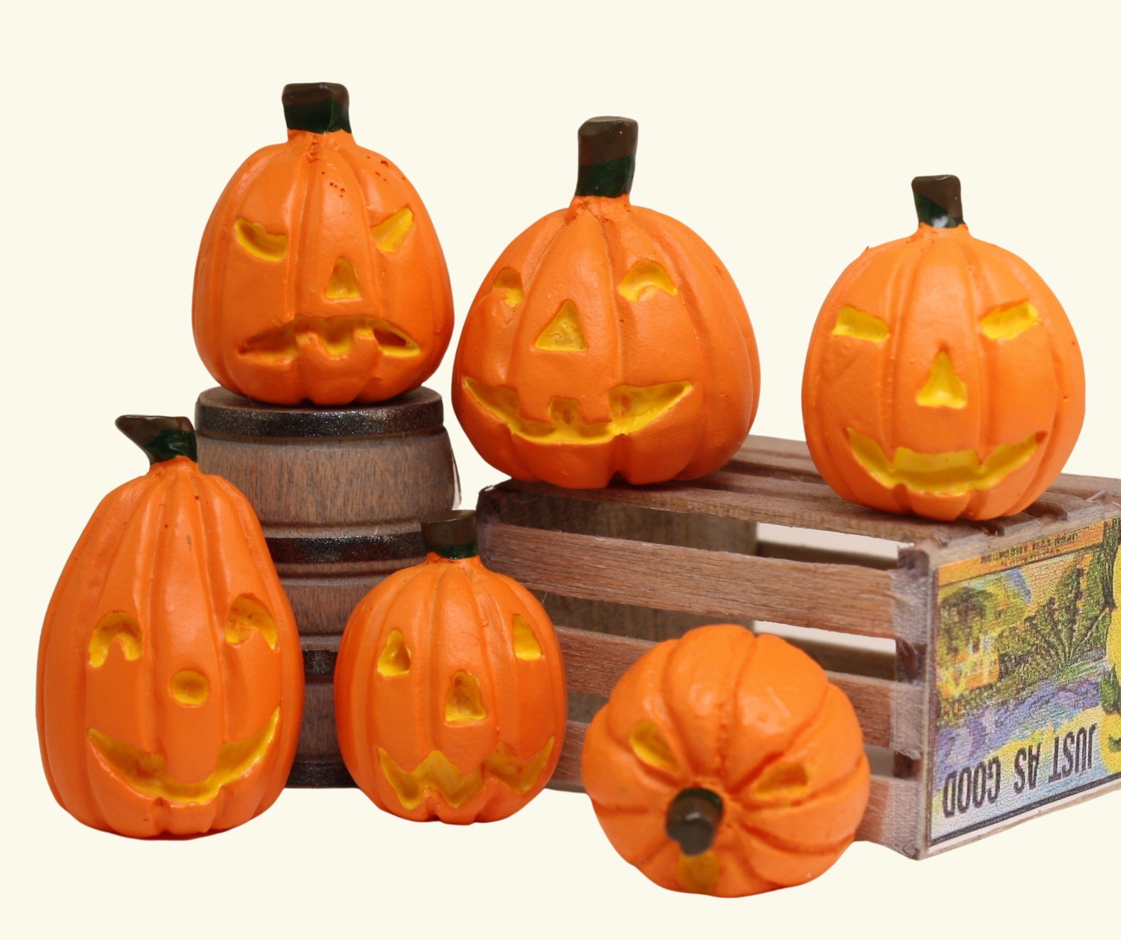 Jack-O-Lantern Pumpkins- 1" Dia. - Set of 6 - 204-8811