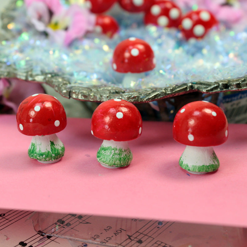 Red -  Button Mushrooms- Set of 4  - 205-0216