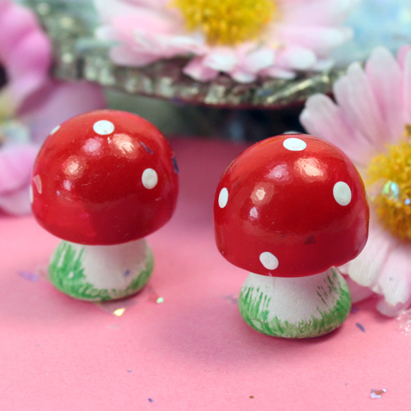 Red -  Button Mushrooms- Set of 4  - 205-0216