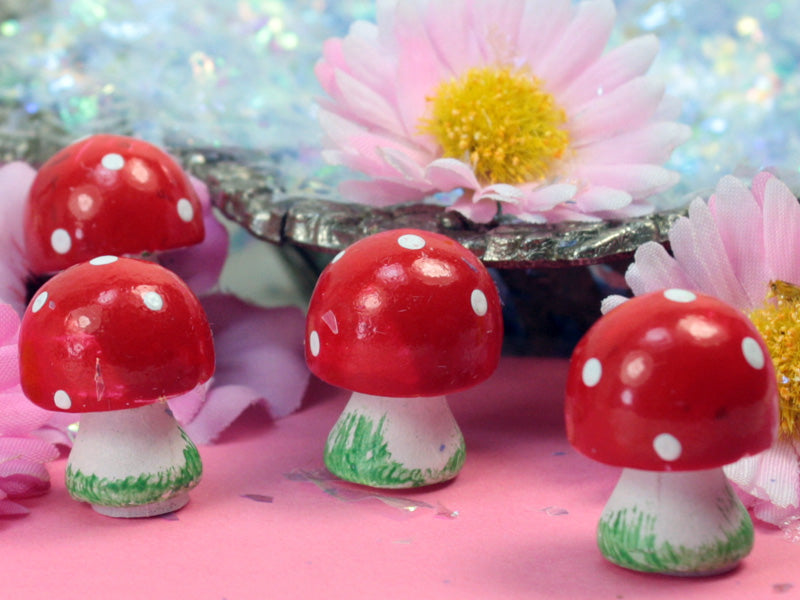 Red -  Button Mushrooms- Set of 4  - 205-0216