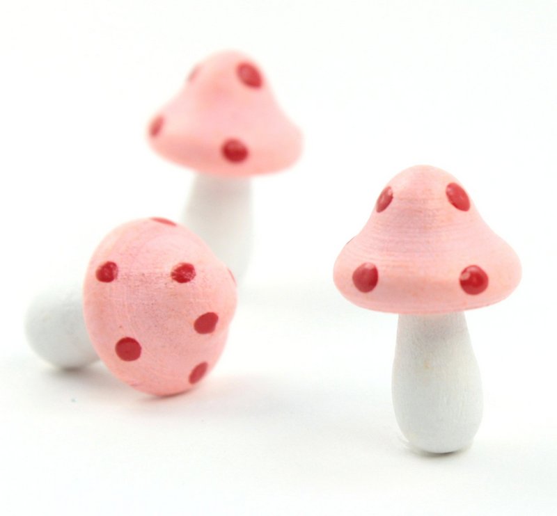 Pink - Wood - Hand Crafted - 3/4" Mushrooms 218-0127