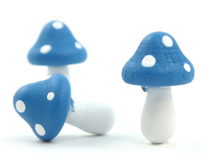 Blue - Wood - Hand Crafted - 3/4" Mushrooms 218-0129