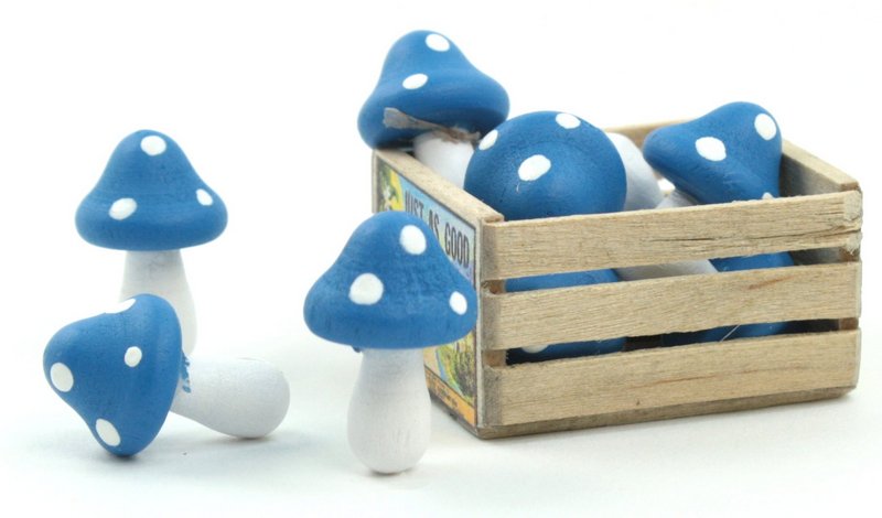 Blue - Wood - Hand Crafted - 3/4" Mushrooms 218-0129