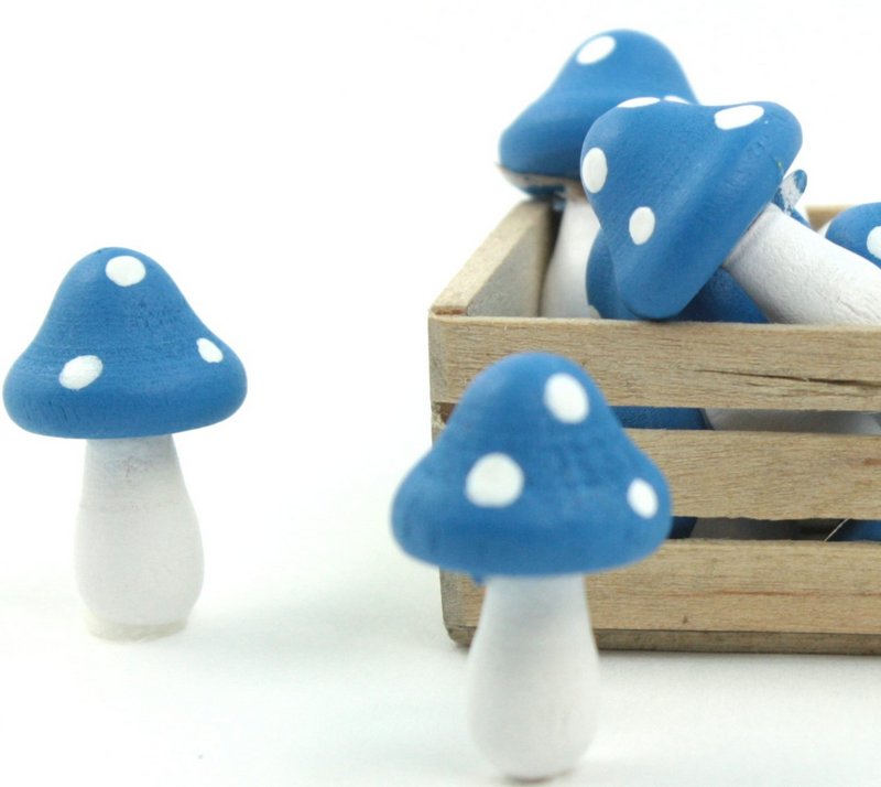 Blue - Wood - Hand Crafted - 3/4" Mushrooms 218-0129