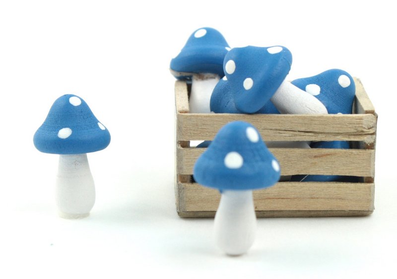 Blue - Wood - Hand Crafted - 3/4" Mushrooms 218-0129