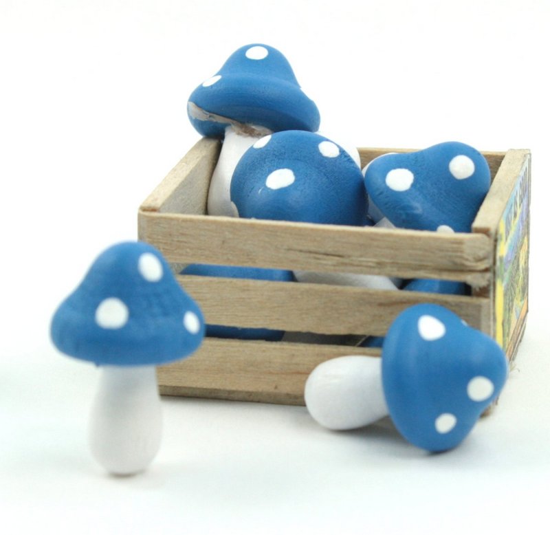 Blue - Wood - Hand Crafted - 3/4" Mushrooms 218-0129