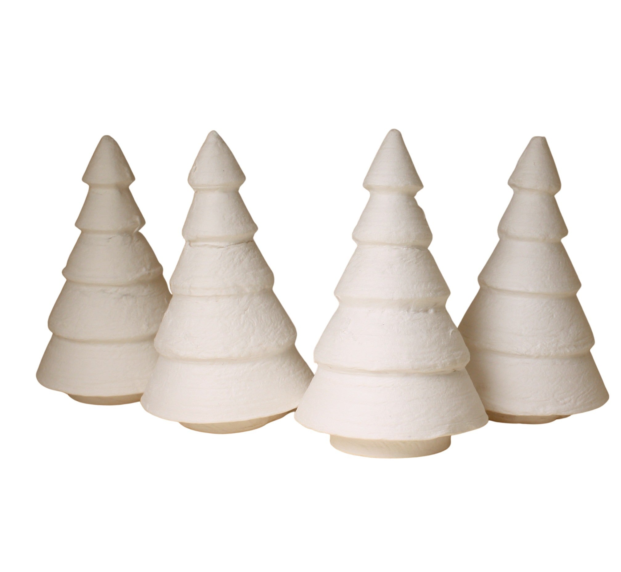 Christmas Tree - 3" Tall White Spun Cotton - Set of 4 - 218-0160