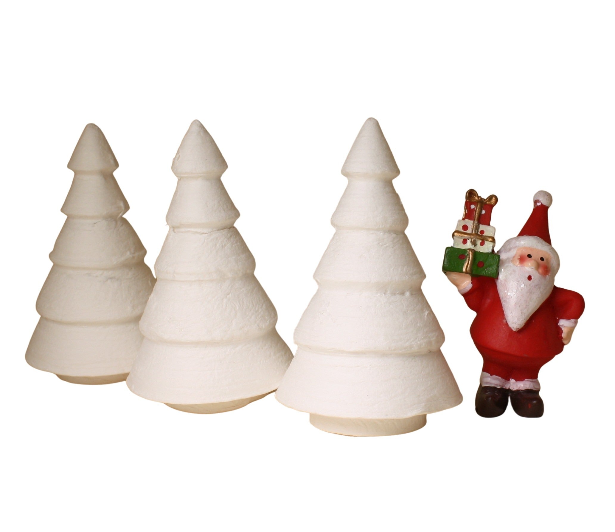 Christmas Tree - 3" Tall White Spun Cotton - Set of 4 - 218-0160