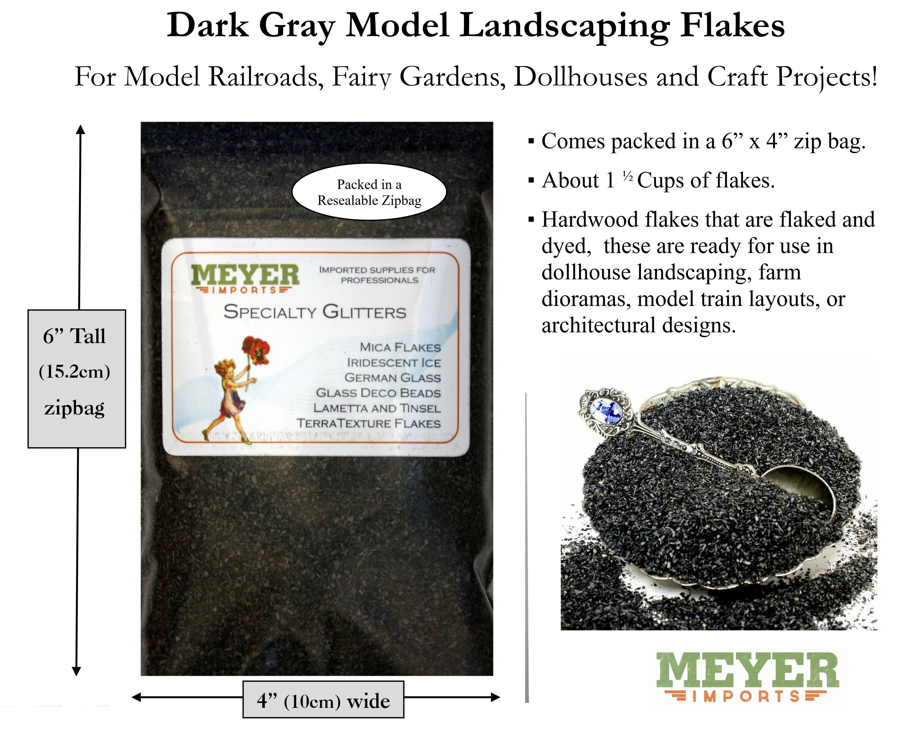 Gray (Dark Gray) Model Scenery Flakes - 2oz Zipbag - 311-0748