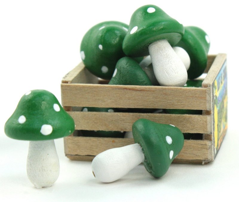 Green - Wood - Hand Crafted - 3/4" Mushrooms 218-0125