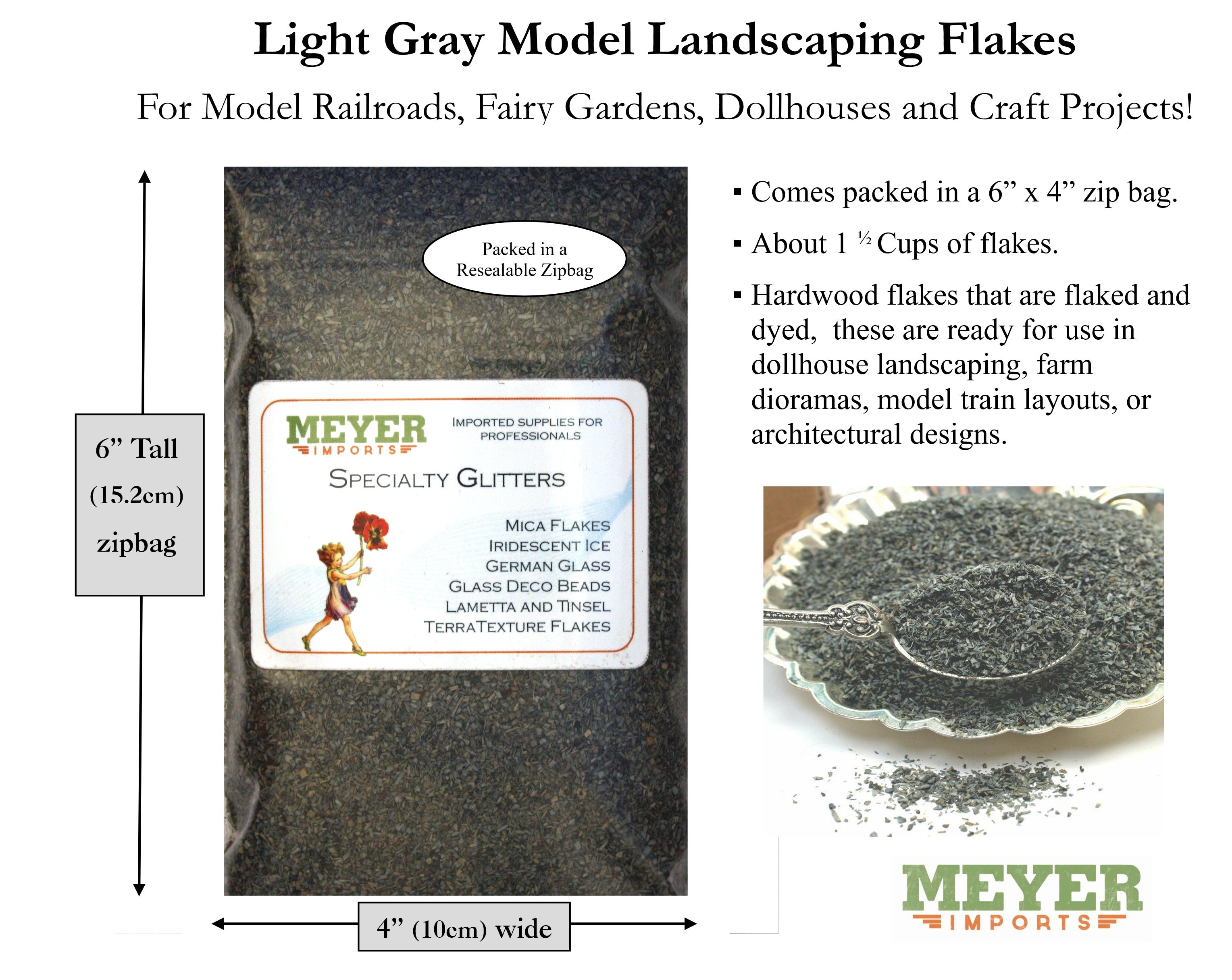 Gray (Light Gray) Model Scenery Flakes - 2oz Zipbag - 311-0747